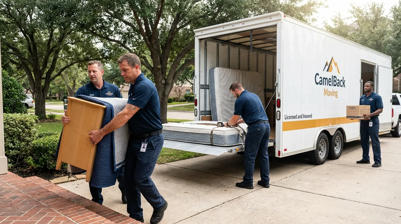 Crew loading residential truck for cross-state move from Brandon, SD